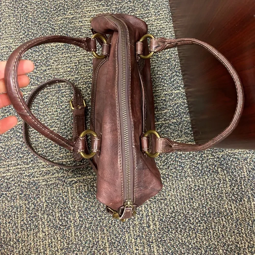 Frye burgundy brown distressed cross‎ body satchel hand bag